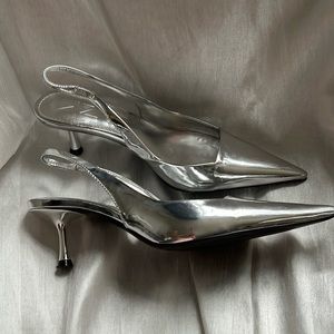 Silver Patent Mango Slingbacks